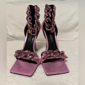 Versace Metallic Rose Pink Chain-Link High Heels
